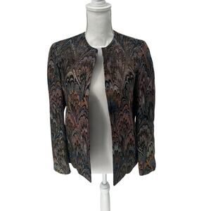 Vintage Mikabe Metallic Blue & Amber Swirl Open Evening Jacket Sz 10